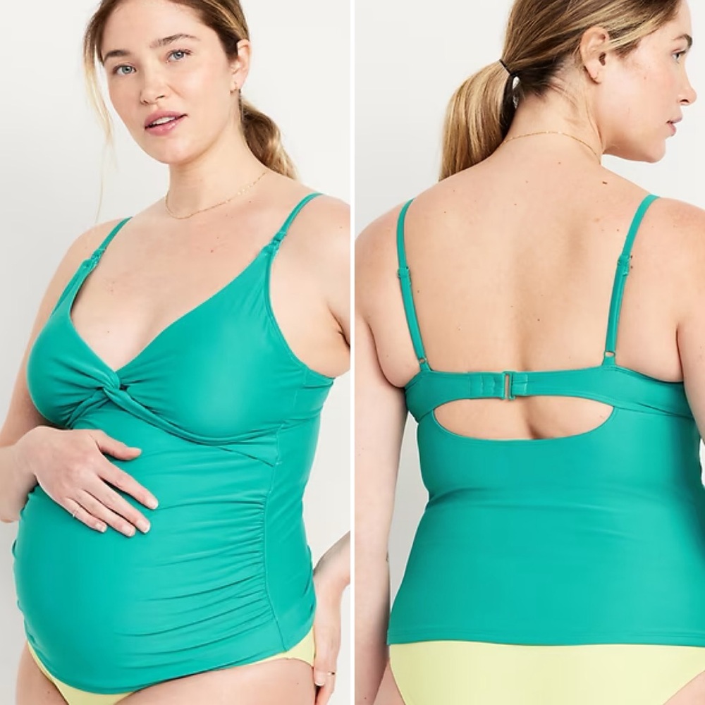 Old Navy Maternity Twist-Front Nursing Tankini Swim Top in Glass Bead